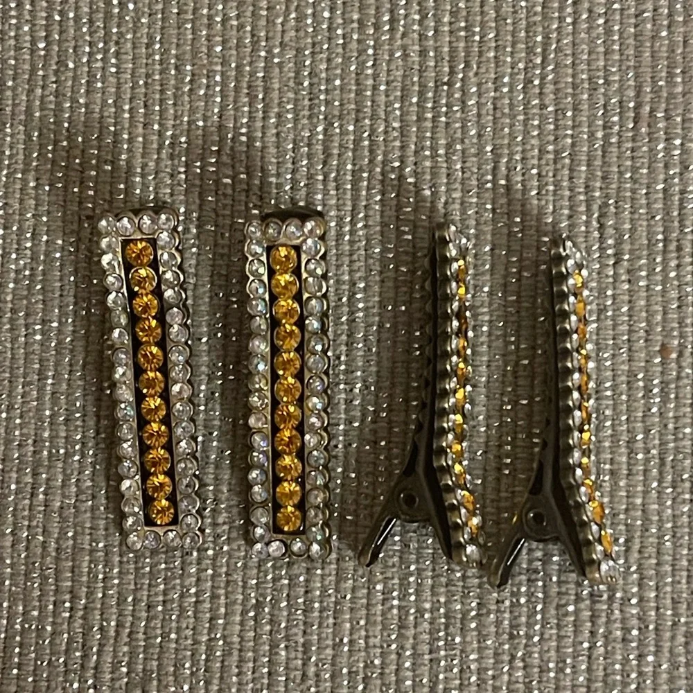 Yellow and Silver Rhinestone Hair Clips